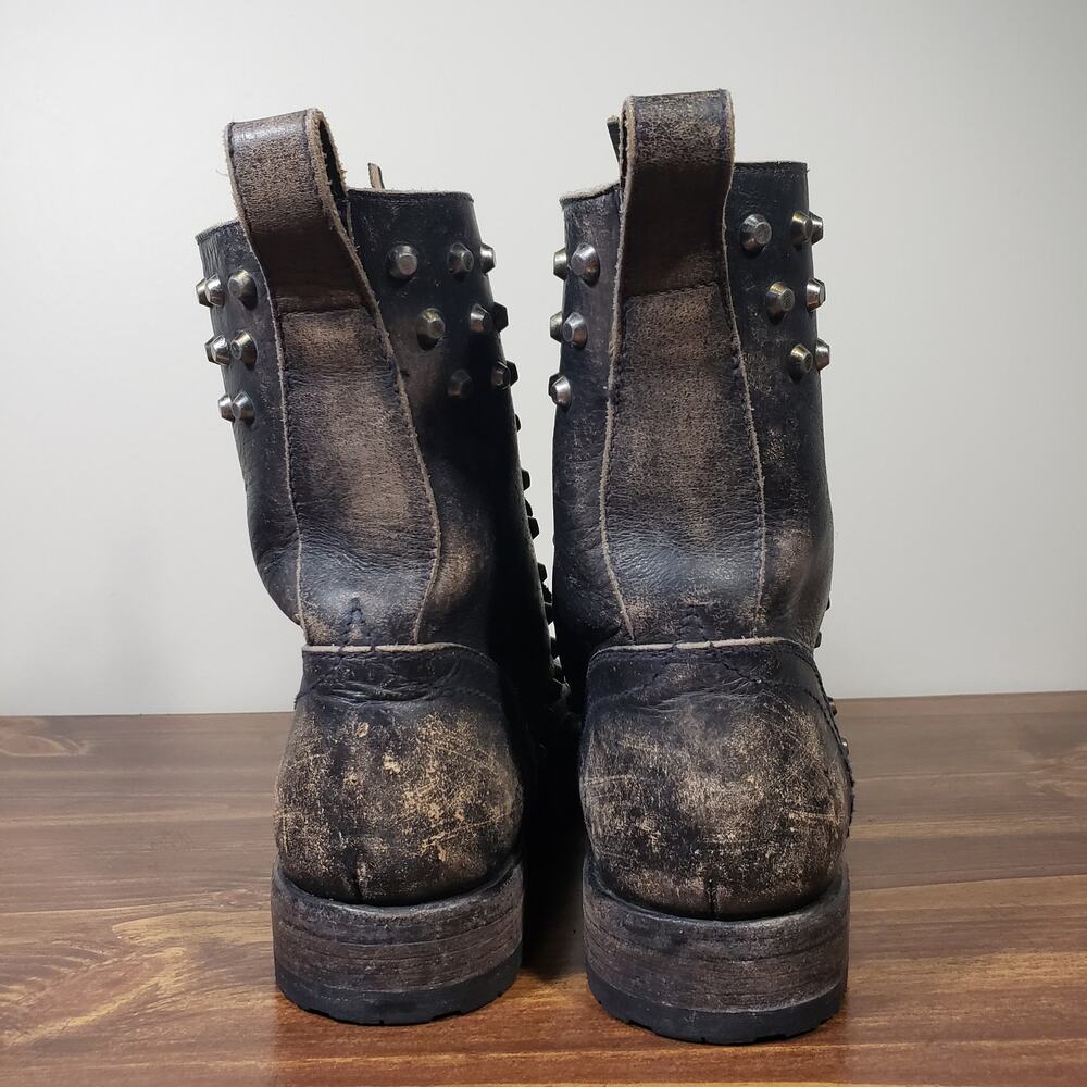 Frye Rogan Studded Distressed Lace up Boots Stonewash Black Womens 7 - Picture 3 of 10